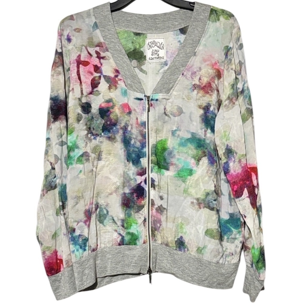 Aldo Martins Cap Juluca Floral Watercolor Zip Up Jacket semi sheer Sz 12 Spain